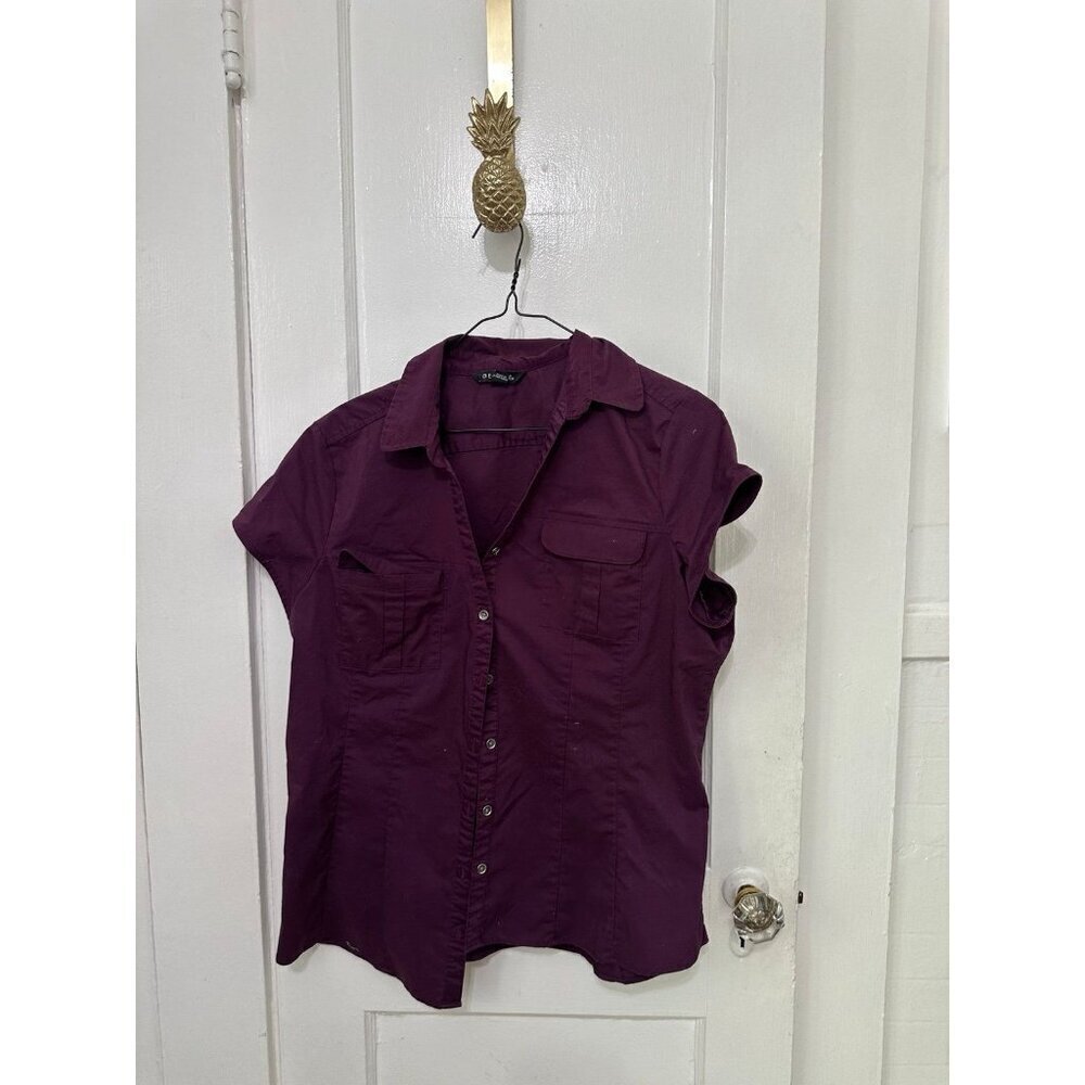 George women’s size X-large purple short sleeve button down blouse